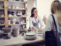 Woman paying in reception